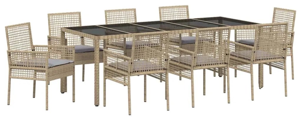Conjunto de Jantar para Jardim 9 pcs Bege 250 x 100 x 75 cm