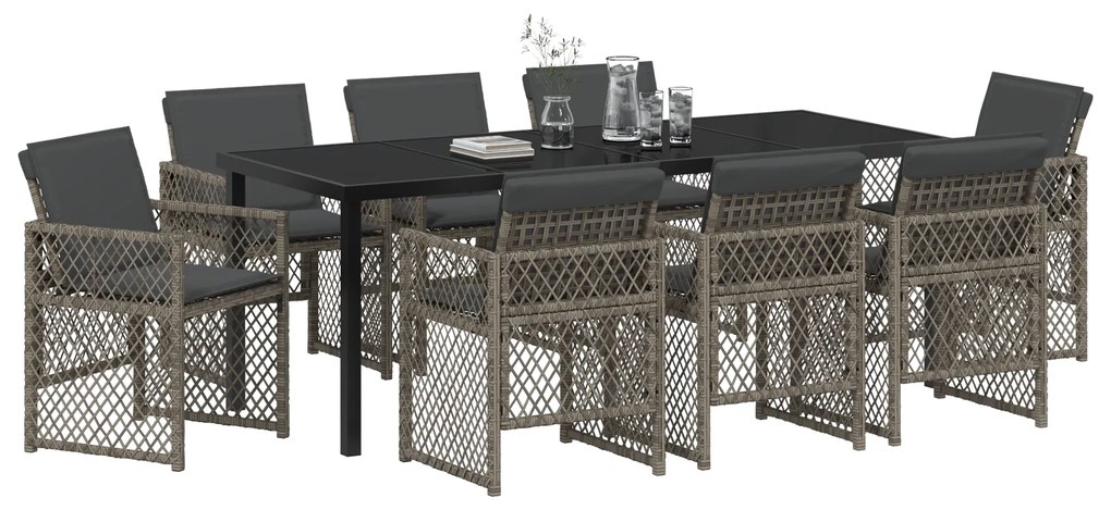 Conjunto de Jantar de Jardim vidaXL de 9 Peças com Almofadas Cinza em