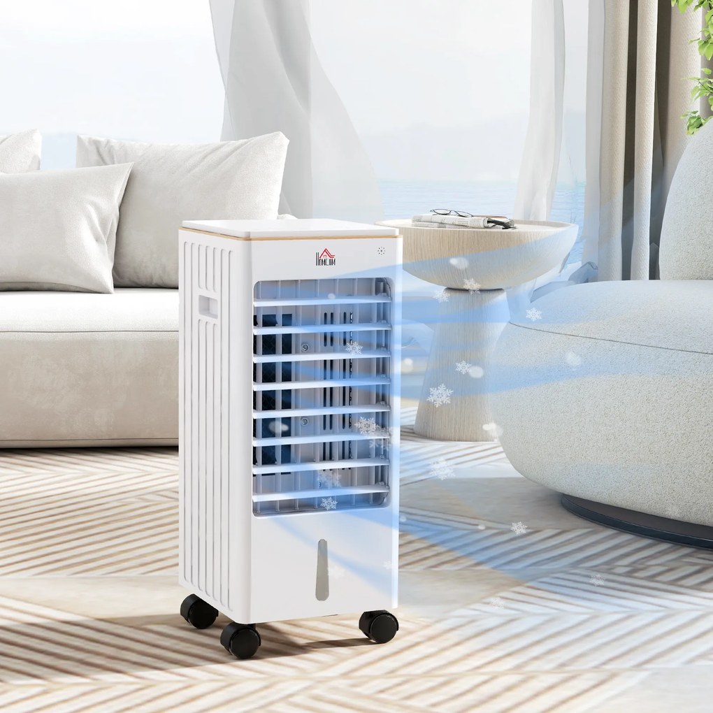 Climatizador Refrigerador de Ar Portátil 3 em 1 Humidificador Ventoinha com 3 Velocidades Temporizador 22,5x24,5x54 cm Branco