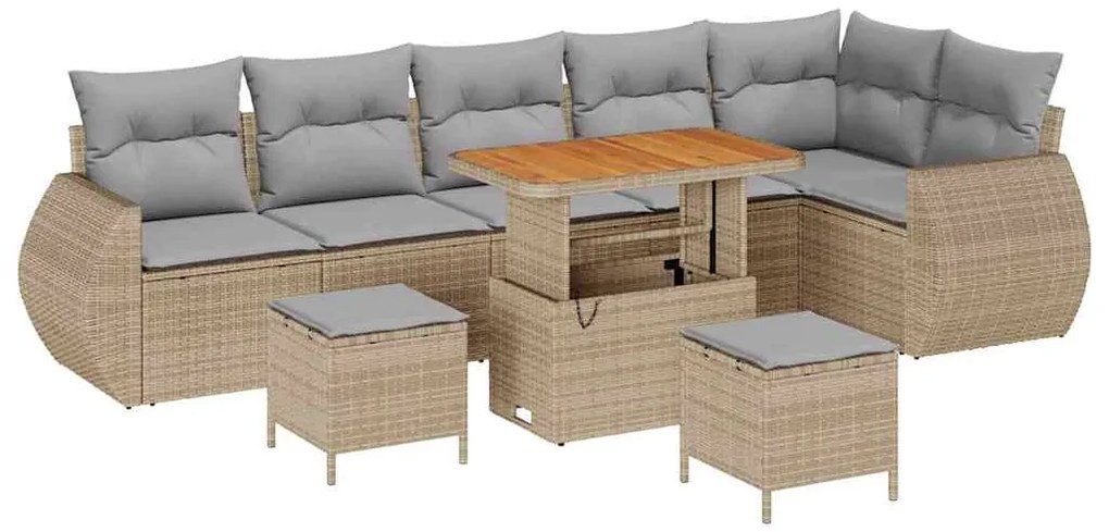 Conjunto de Sofás de Jardim de 9 Peças com Almofadas Bege de Rattan PE