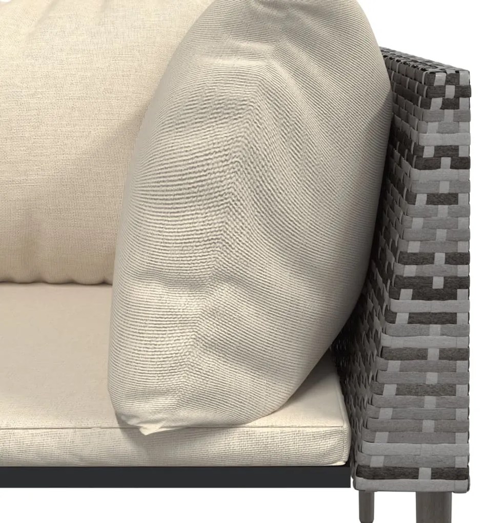 3 pcs conjunto lounge de jardim c/ almofadões vime PE cinzento