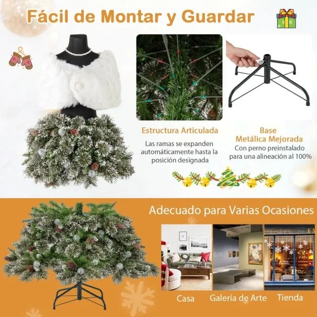 Árvore de Natal artificial Lojas roupa de 150 cm com manequim pré-iluminado Estrutura dobrável e 465 pontas de ramos 50 bolas LED 36 pinhas Colar Xail