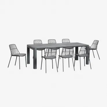 Conjunto De Mesa Retangular (220x100 Cm) Arnadine E 8 Cadeiras De Jardim Maeba Cinza Grafito - Sklum