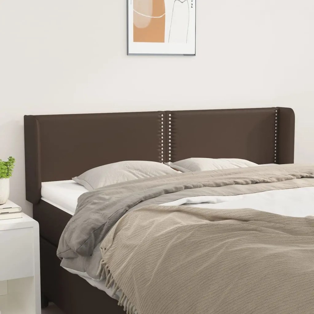 3118721 vidaXL Cabeceira cama c/ abas couro artificial 147x16x78/88cm castanho