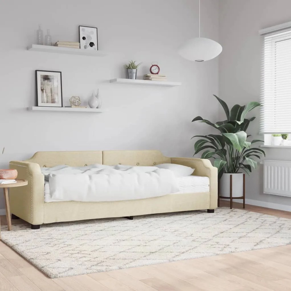 vidaXL Sofá-cama com colchão 100x200 cm tecido cor creme