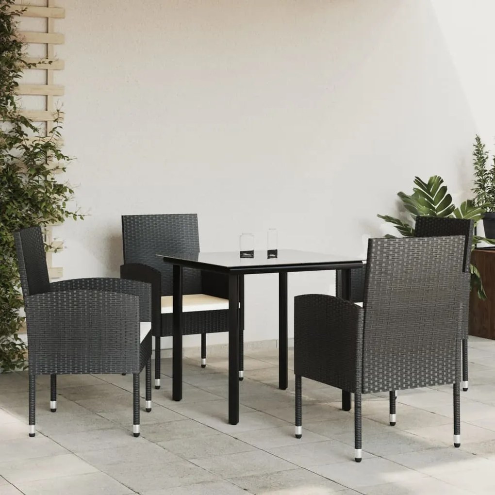 vidaXL 5 pcs conjunto de jantar para jardim vime PE e aço preto