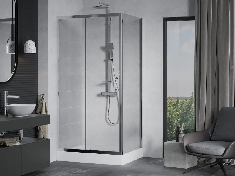 Mexen Apia cabine de duche deslizante 100 x 80 cm, transparente, cromada + base de duche Rio - 840-100-080-01-00-4510