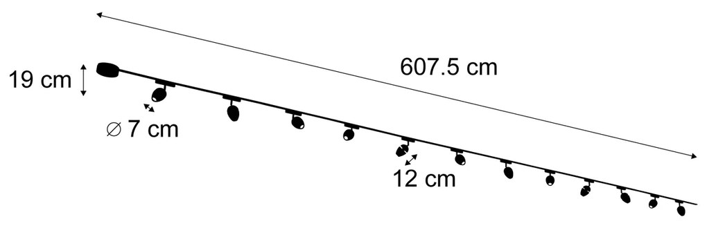 Sistema de iluminação de trilho moderno com 12 focos pretos monofásicos - Magnetic Eggy