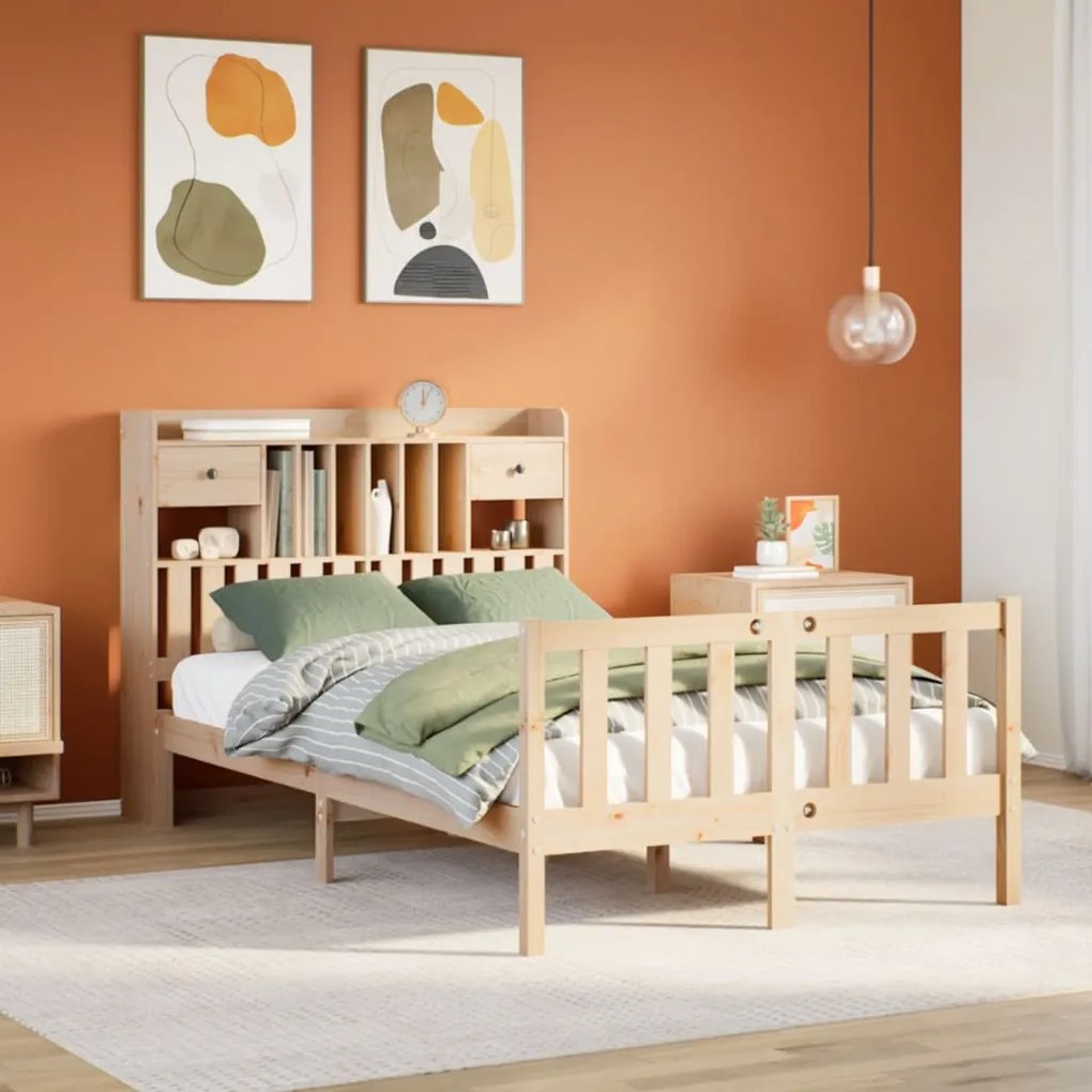 vidaXL Cama com estante sem colchão 120x200 cm pinho maciço