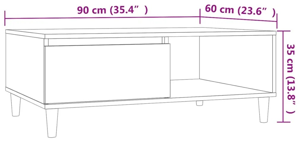 Mesa de centro 90x60x35 cm contraplacado carvalho sonoma