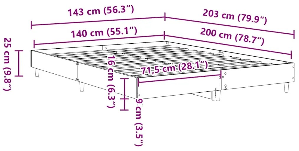 Estrutura de cama sem colchão 140x200 cm cinzento cimento