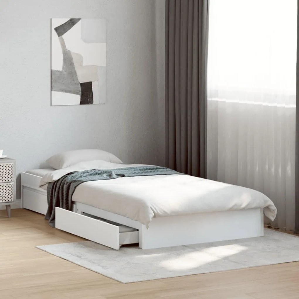 vidaXL Estrutura cama c/ gavetas 75x190 cm derivados de madeira branco
