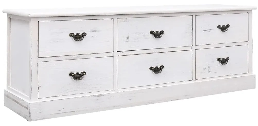 vidaXL Móvel de TV 108x30x40 cm paulownia maciça branco antigo