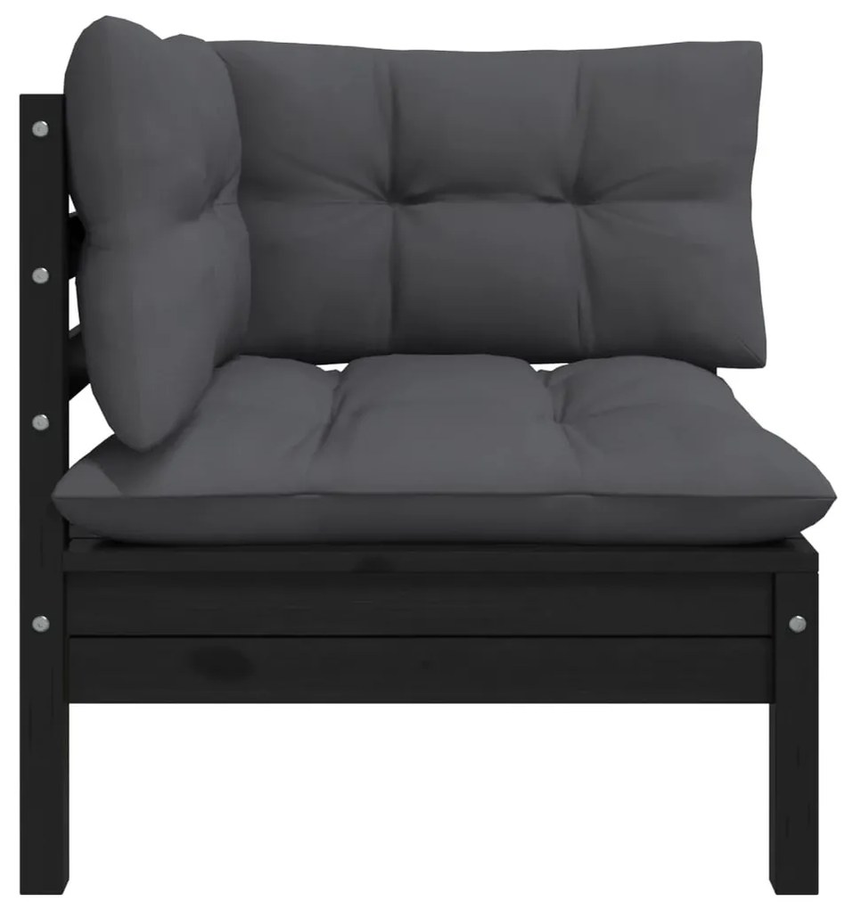 3 pcs conjunto lounge jardim c/ almofadões pinho maciço preto