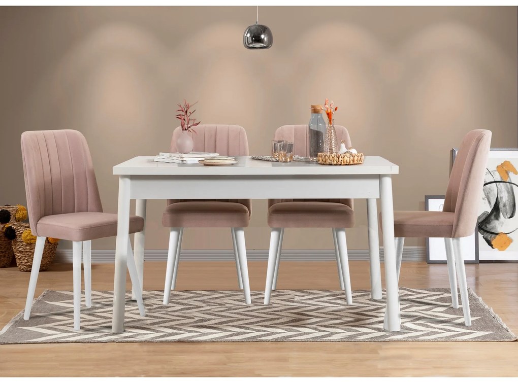 Conjunto de Mesa e Cadeiras Costa – Branco e Pedra – Mesa: 120x77x75 c