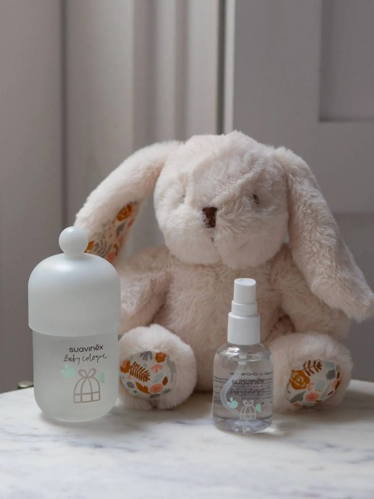 Conjunto água de colónia Baby cologne Sense + boneco-doudou coelho, da SUAVINEX branco