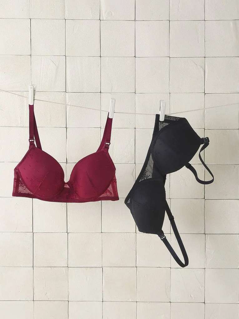 Conjunto de 2 soutiens em renda bordada para gravidez e amamentação bordeaux