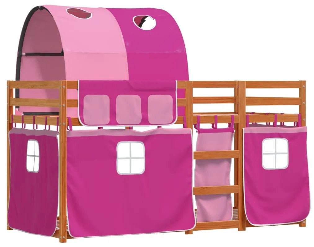 Beliche com cortinas 80x200 cm madeira de pinho maciça rosa