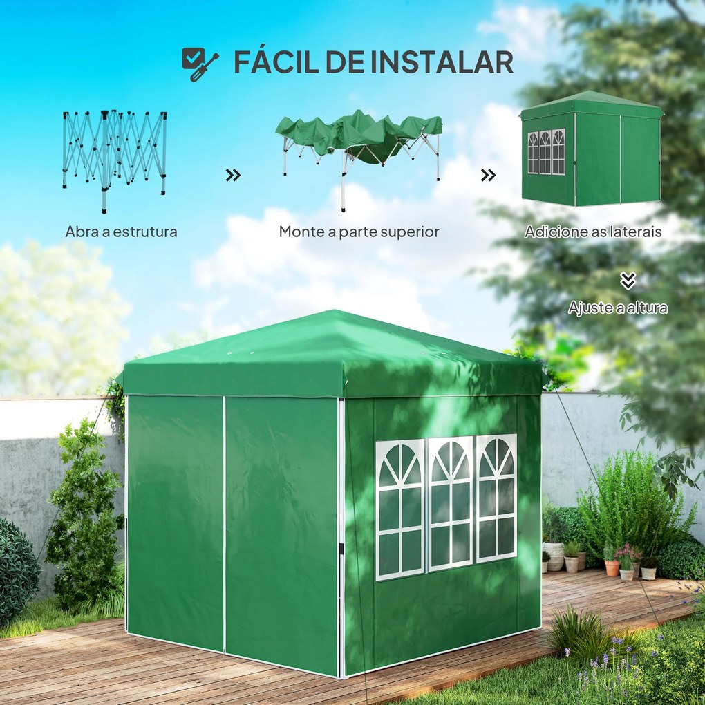 Tenda Dobrável Pop-Up 248x248x270 cm com 4 Paredes Laterais Anti-UV Altura Ajustável e Bolsa de Transporte Verde Escuro