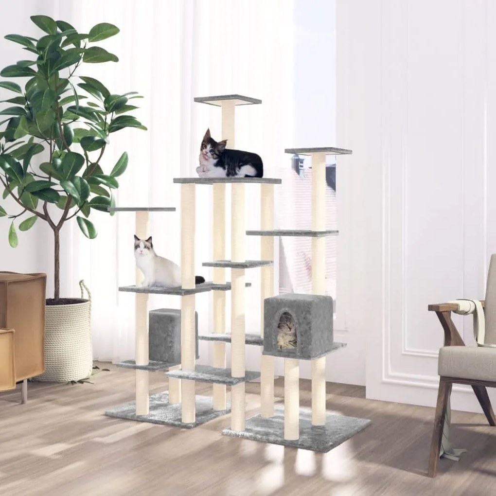 vidaXL Árvore p/ gatos c/ postes arranhadores sisal 145 cm cinza-claro