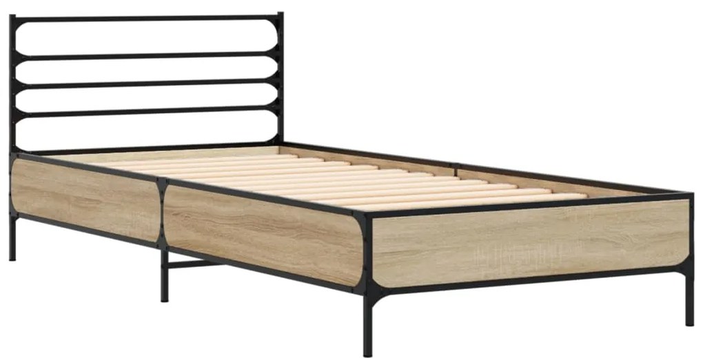 Estrutura de cama derivados de madeira e metal carvalho sonoma