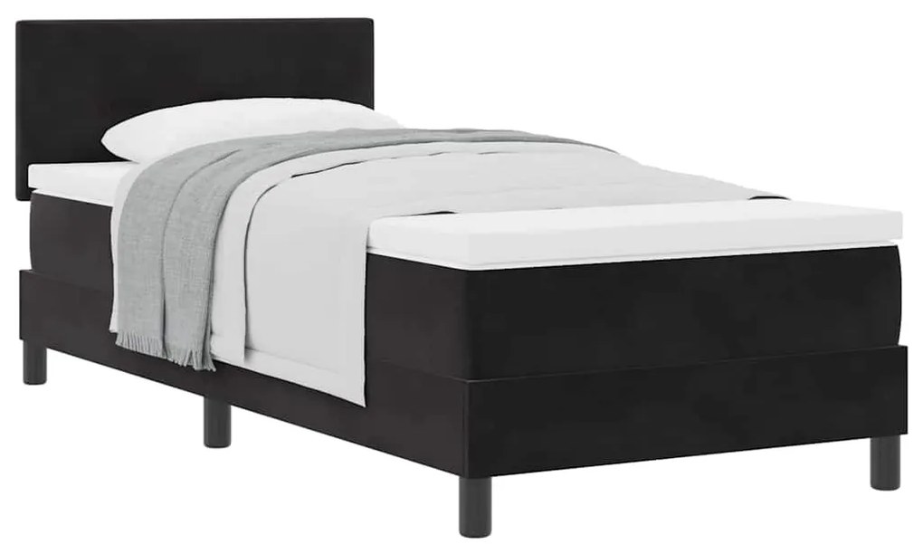 Cama Box Spring vidaXL com Colchão Preto Solteiro Veludo