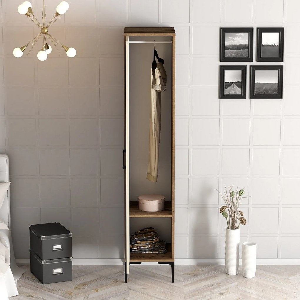 Guarda-roupa Kumsal S – Nogueira e Creme – 40 cm x 47,5 cm x 201,4 cm