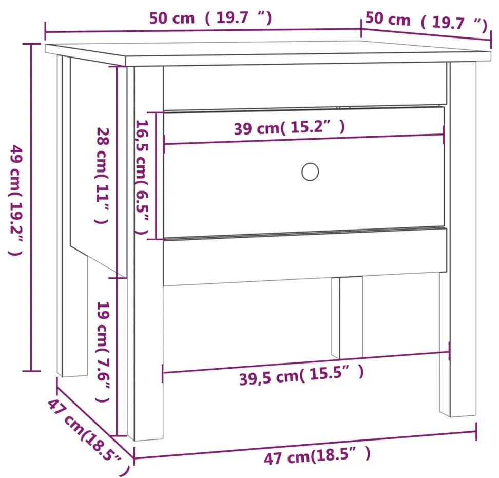 Mesa de apoio 50x50x49 cm pinho Cinza