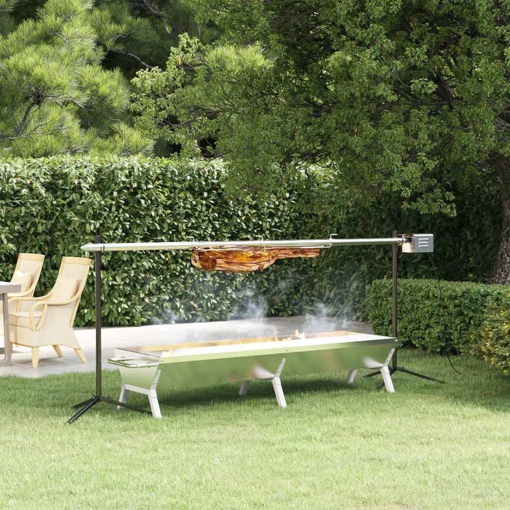 vidaXL Tabuleiro de churrasco 158x42x31 cm aço inoxidável prateado