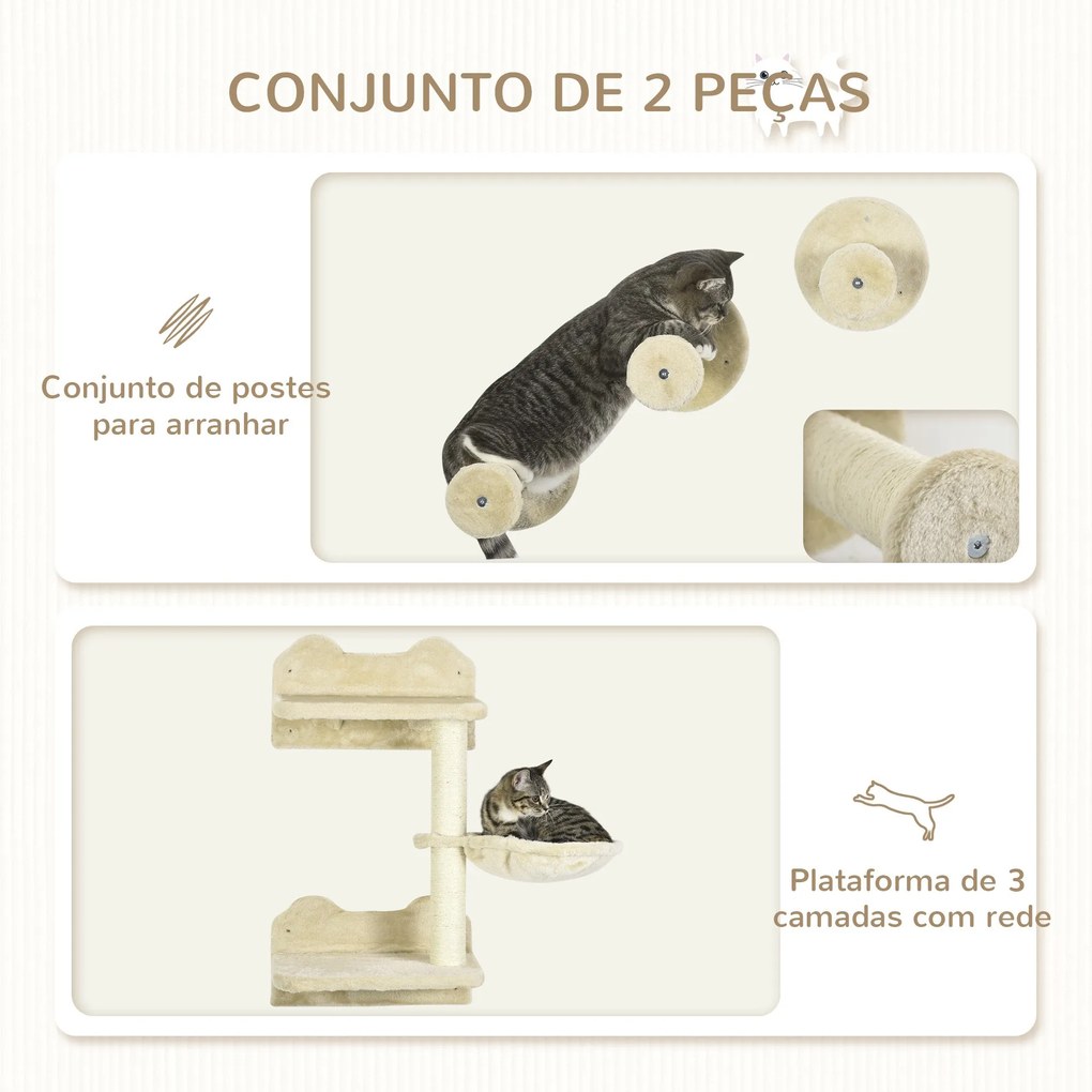 PawHut Conjunto de Prateleiras de Parede para Gatos de 4 Peças Arranha