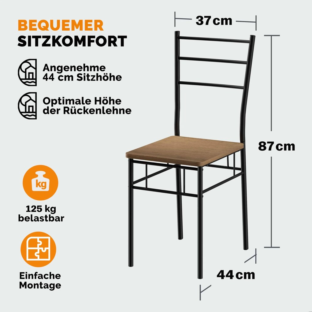 Conjunto de jantar com mesa e 4 cadeiras Leo de 5 peças castanho