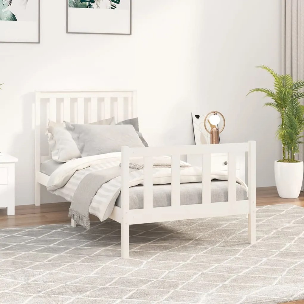 vidaXL Cama sem colchão 100x200 cm madeira de pinho maciça branco