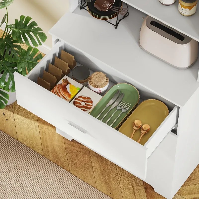 Estante para Livros 79x39,5x182,2 cm de 6 Níveis Estante com 3 Gavetas 3 Prateleiras Abertas  Branco