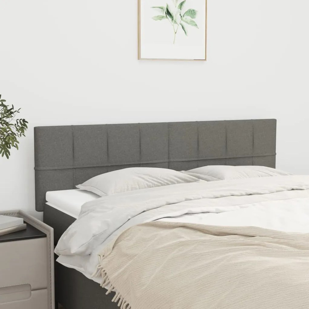 vidaXL Cabeceira de cama 2 pcs tecido 72x5x78/88 cm cinzento-escuro