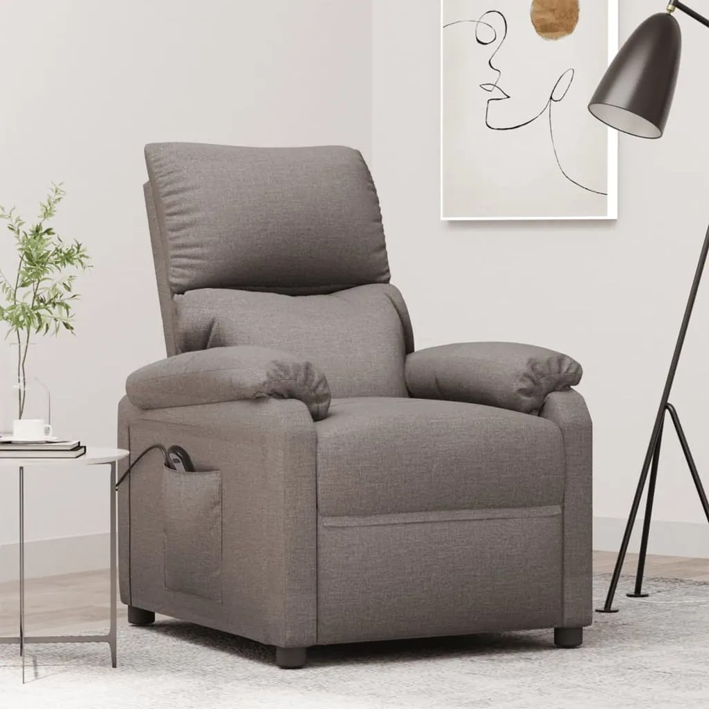 vidaXL Poltrona elevatória tecido cinzento-acastanhado
