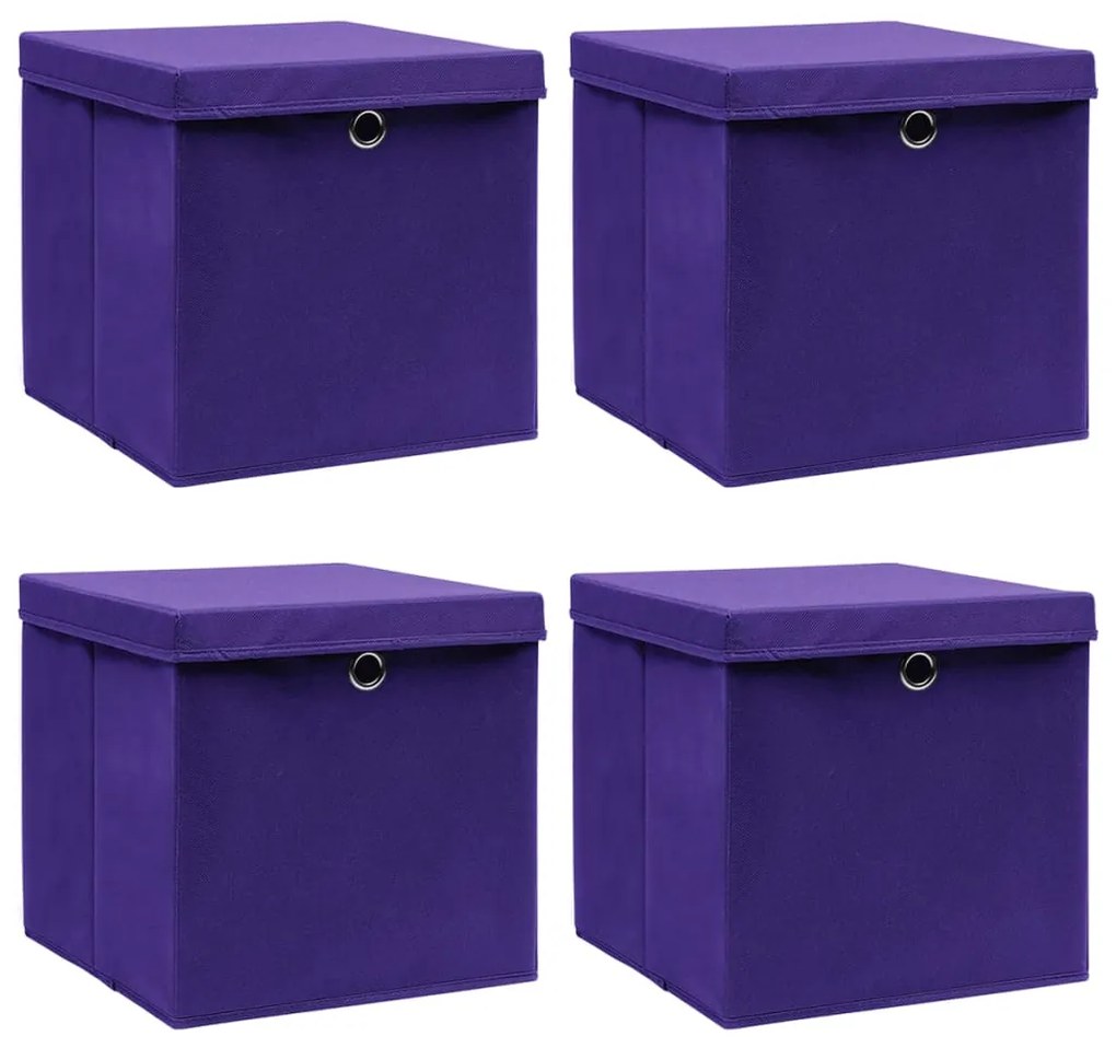 Caixas de arrumação com tampas 4 pcs 28x28x28 cm roxo