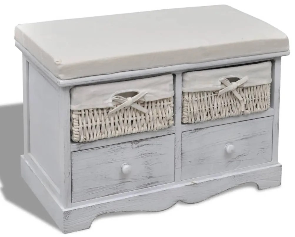 Banco de arrumação 62x33x42 cm madeira de paulownia branco