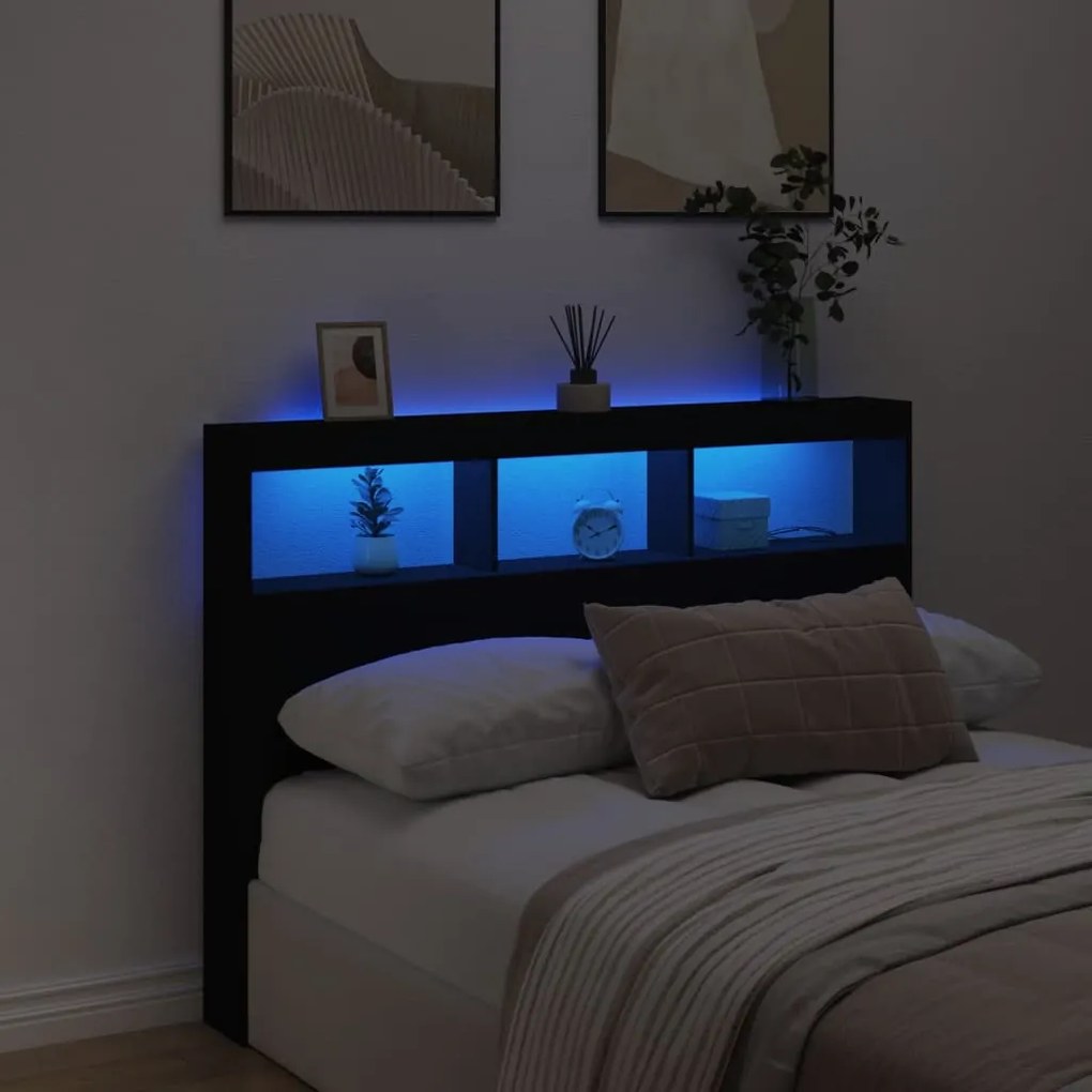 Armário de cabeceira com luzes LED 140x17x102 cm preto