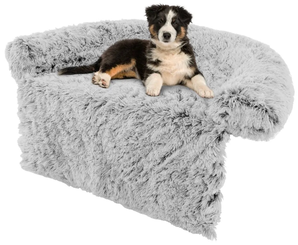 Cama de pelo antiderrapante para cães com cobertura amovível Coleira almofadada macia lavável - branco - M