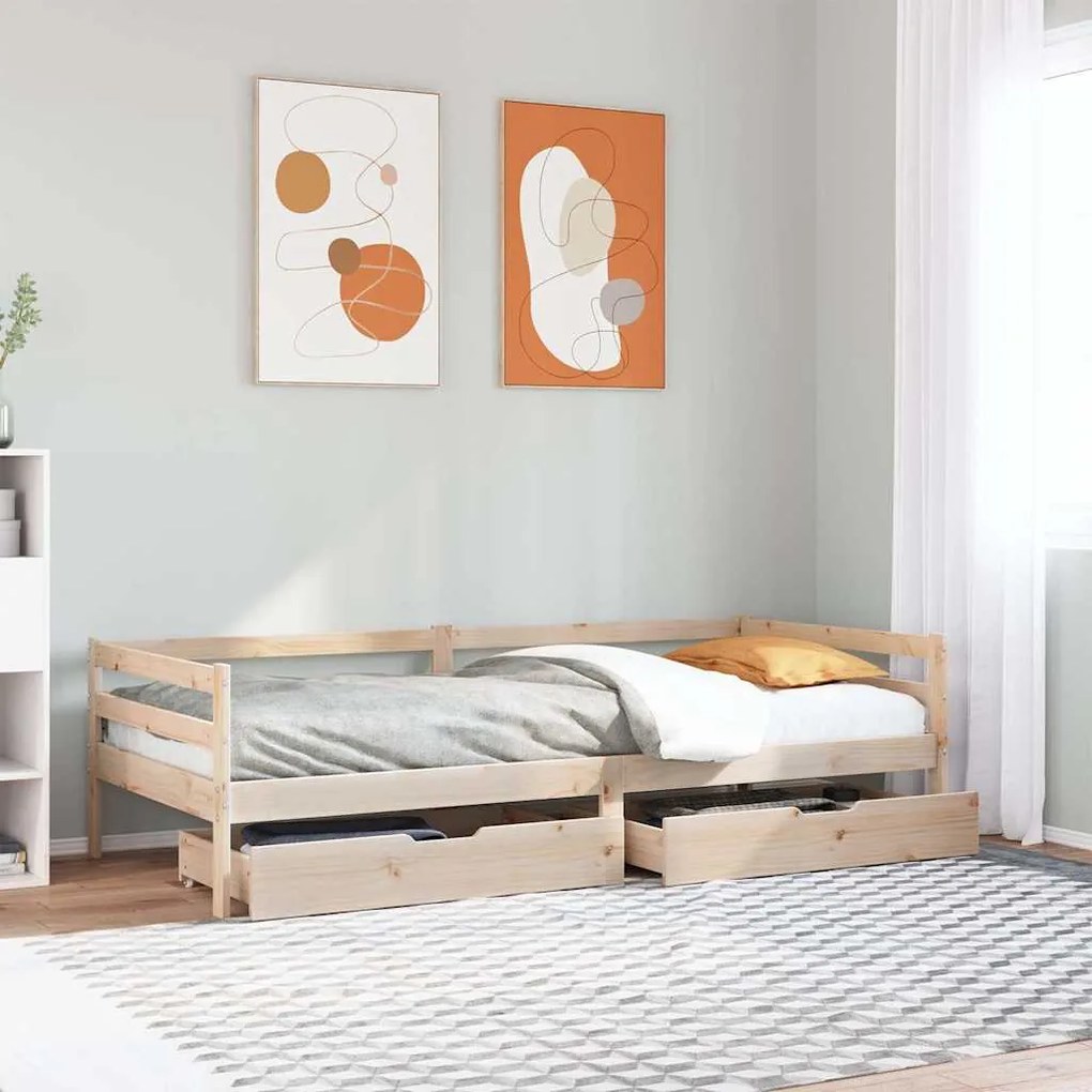 Sofá-cama com gavetas 80x200 cm madeira de pinho maciça
