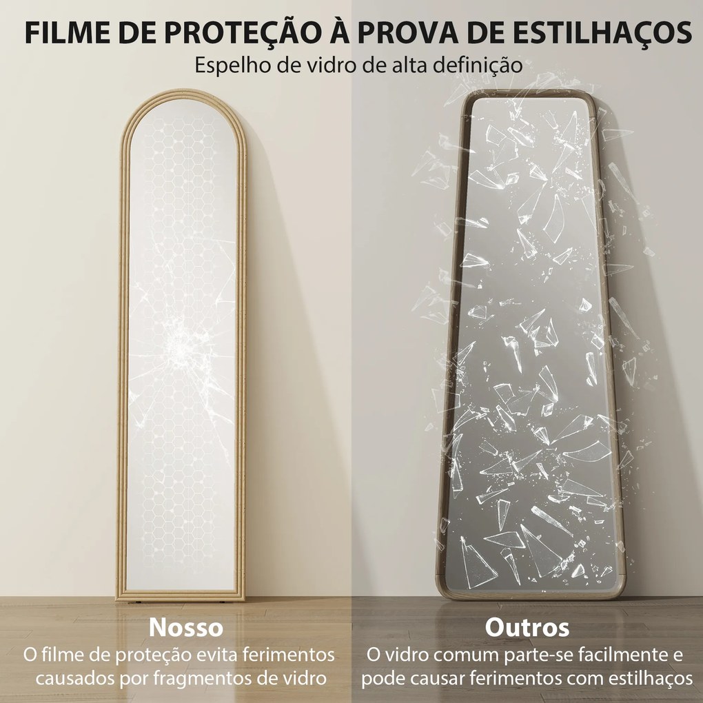 Espelho de Pé 160x40 cm com Moldura Efeito Pedra Espelho de Corpo Inteiro Retangular para Pendurar Bege
