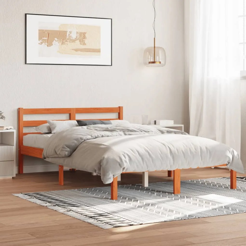 Cama sem colchão 120x200 cm madeira pinho maciça castanho-mel