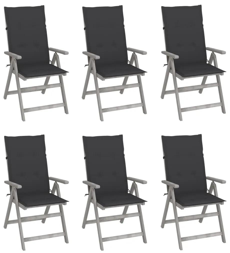 Cadeiras jardim reclináveis c/ almofadões 6 pcs acácia maciça