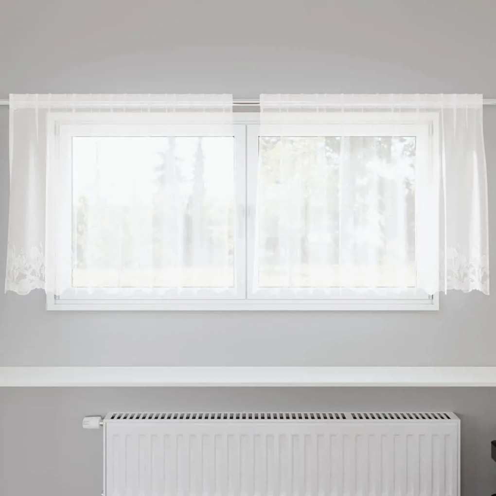 vidaXL Cortinas com cortinas Floral Branco 200 x 80 cm Poliéster