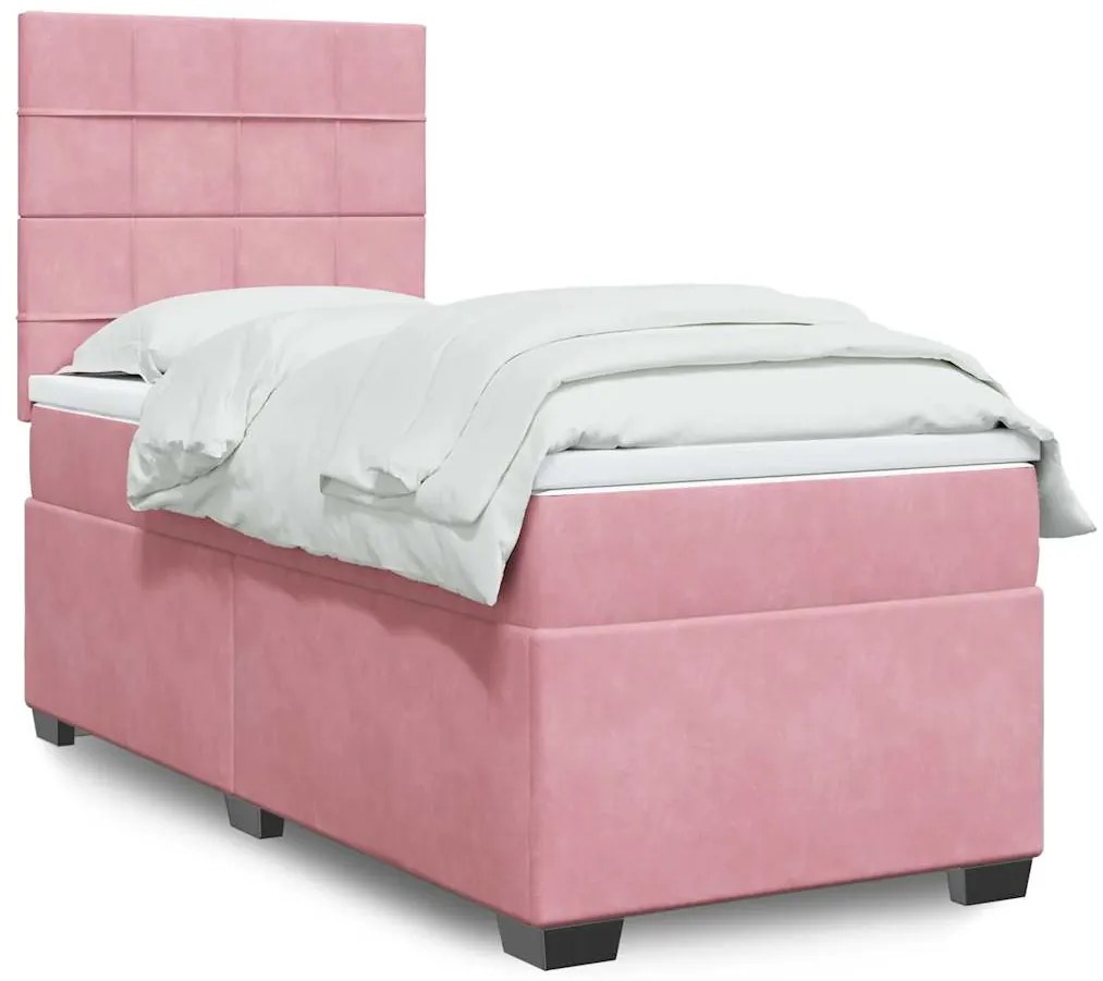 Cama com molas/colchão 100x200 cm veludo rosa