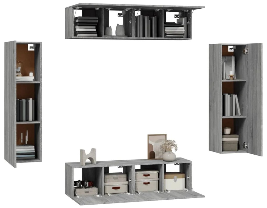 Conjunto móveis de TV 6 pcs madeira processada sonoma cinza