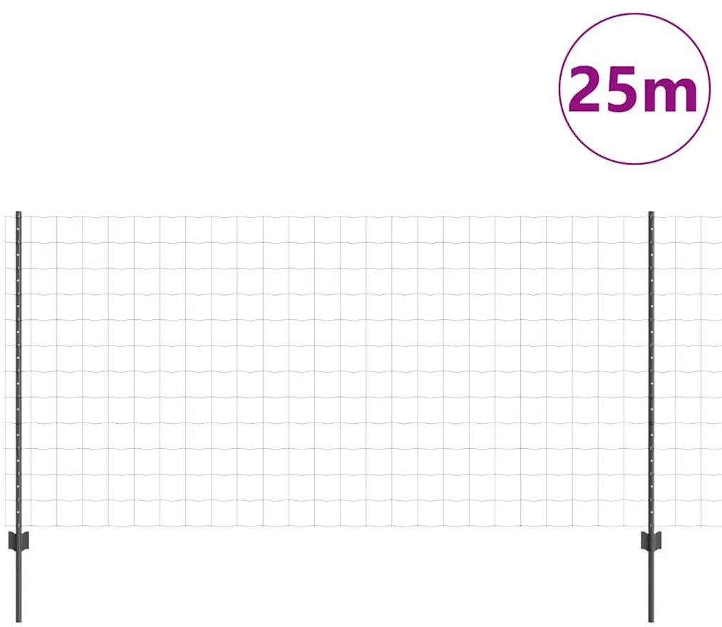 Cerca Euro com 22 Postes U Cinza 1,2x25 m Aço