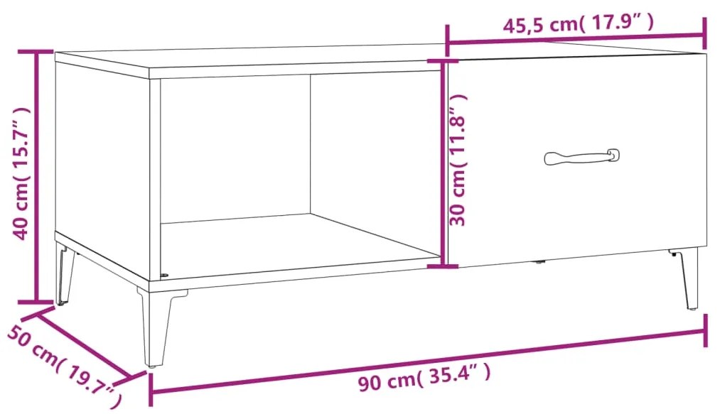 vidaXL Mesa de centro 90x50x40 cm madeira processada branco brilhante