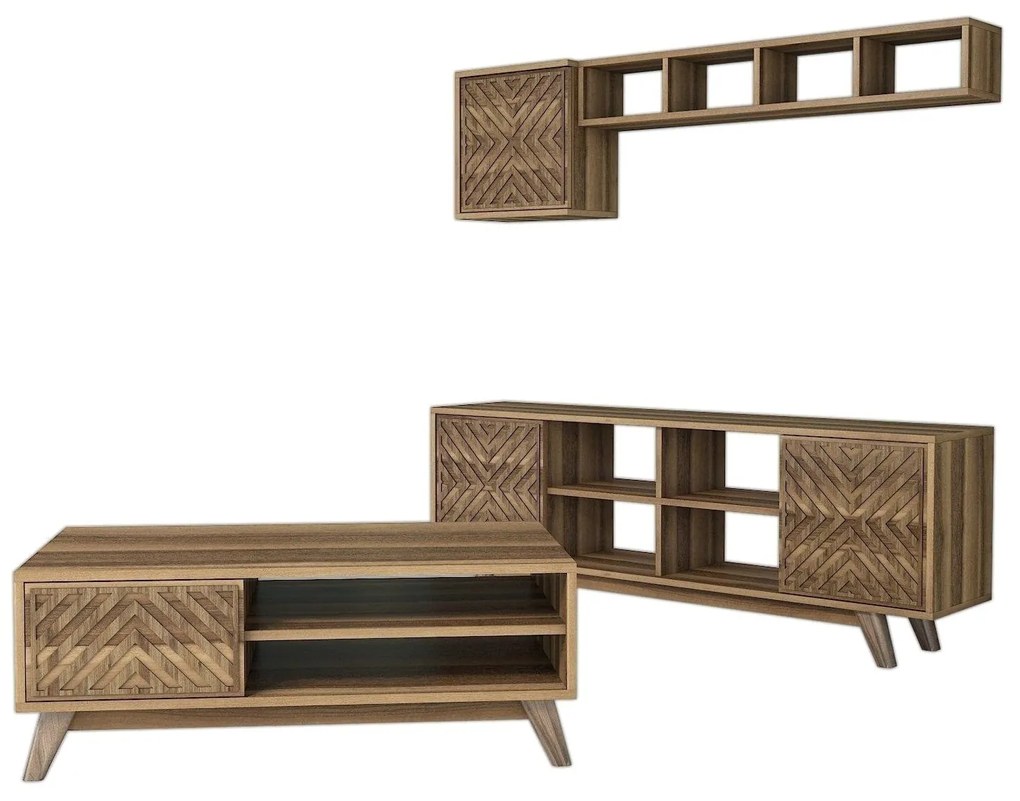 Conjunto de Mobiliário de Sala de Estar Inci – Nogueira – TV Unit: 160