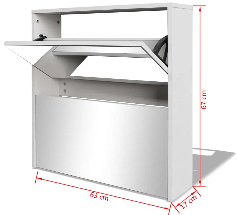 Sapateira de 2 divisórias com espelho 63x17x67cm branco